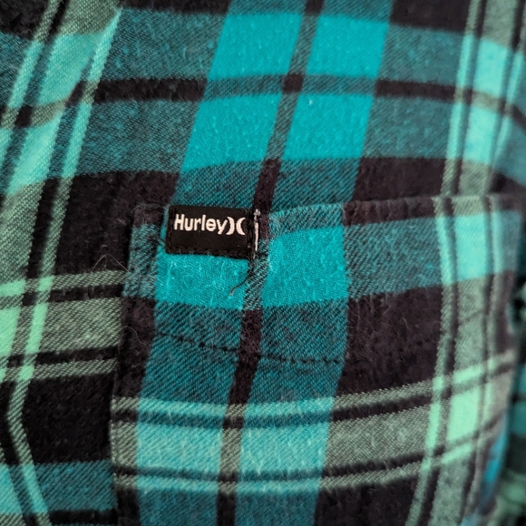 Hurley Teal and Black Plaid Shirt - Picture 2 of 4
